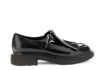 mocasines slip-on con flecos efecto piel arrugada brillante black 35