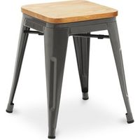 taburete diseno industrial - madera y acero - 45cm - new edition - stylix  gris oscuro
