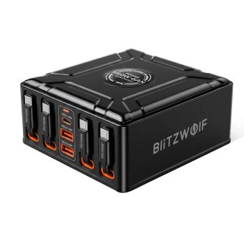 [GaN Tech] Blitzwolf® BW-S34 550W 7 puertos USB PD Cargador con cable retráctil 5USB-C+2USB-A QC PD Cargador rápido esta