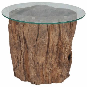 Mesa De Centro，mesa Auxiliar，mesa De Café De Teca Y Vidrio 50x40 Cm