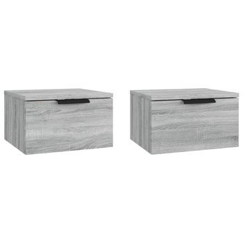 Pack 2 Uds Mesita De Noche | Mesa Auxiliar | Mesilla De Pared Color Gris Sonoma 34x30x20 Cm