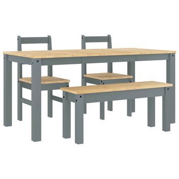 Juego De Comedor Panama 4 Pzas Madera Maciza De Pino Gris Vidaxl