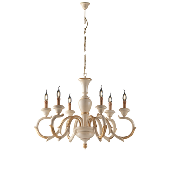 Lámpara De Araña Fiorenza En Madera De Marfil Y Pan De Oro 6 Luces 125 Ø91 Bl172-6-av