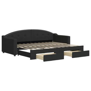 Sofá Cama | Cama Para Adulto | Sofá Convertible Nido Con Cajones Tela Negro 80x200 Cm
