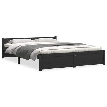 Estructura Cama Doble Sin Colchón Madera Maciza Negro 135x190cm Vidaxl
