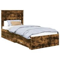 estructura de cama con cajon roble ahumado y plata 75 x 190 cm