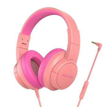 Auriculares Blackview FitBuds K1 con cable Jack 3.5 mm para niños, micrófono y limitador de volumen, sonido 3D, color rosa