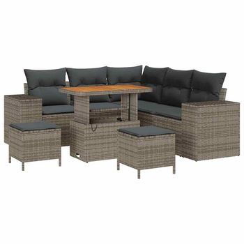 Conjunto De Sofá De Jardín Con Cojín 8 Pcs Gris Ratán Sintético Vidaxl