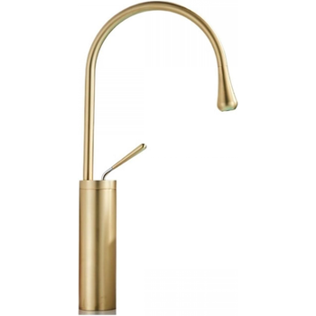 Grifo De Baño Monomando Para Lavabo, Agua Fría Y Caliente, Altura 48 Cm (oro Cepillado)
