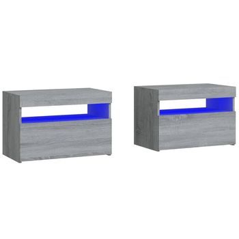 Juego De 2 Mesitas De Noche - Mesillas Con Luces Led Gris Sonoma 60x35x40 Cm Mc6187
