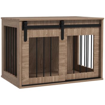 PawHut Jaula jaula para perros interiores puerta deslizante, metal efecto madera, 57x80x54 cm de ancho   Aosom España