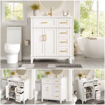 Mueble De Baño Con Lavabo - Mueble De Baño - Mdf, Metal Y Cerámica - Blanco (76x46.5x86cm)