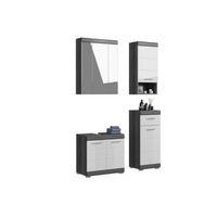 conjunto de bano scott r mueble bajo lavabo mueble de almacenamiento con espejo y 2 medias columnas r gris oscuro y blanco