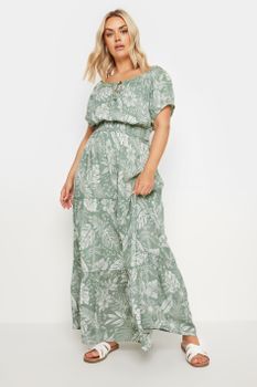 Yours Vestido Verde Largo Con Flores, Mujer Curvy Y Tallas Grandes, Yours