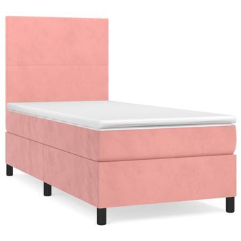 Cama Box Spring Con Colchón Terciopelo Rosa 90x200 Cm Vidaxl