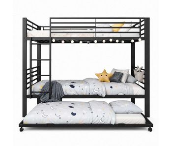 Litera 90×200 cm - certificada en 747 con cama nido, barandilla y escalera para 3 personas - negro