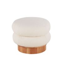 taburete de madera de acacia con cojin blanco de tela rizada