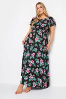 yours vestido negro largo de flores tropicales mujer curvy y tallas grandes yours