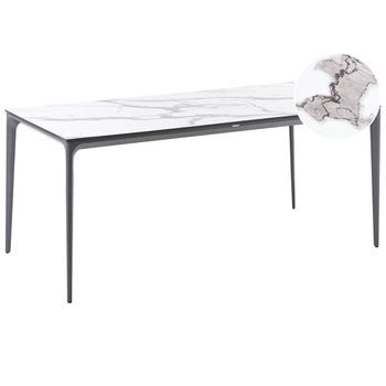 Mesa De Comedor De Jardín Con Tablero De Hpl Y Estructura De Aluminio Resistente A Los Rayos Uv Agua Óxido Gris Oscuro Mármol Blanco Sovareto