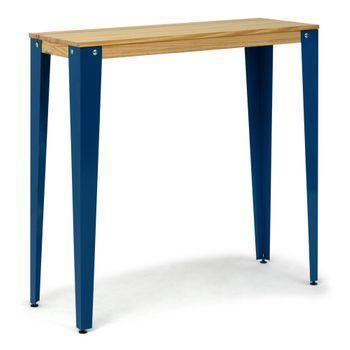 Mesa Lunds Alta 40x120x110cm Azul En Madera Maciza De Pino Acabado Natural Estilo Nórdico Industrial Box Furniture