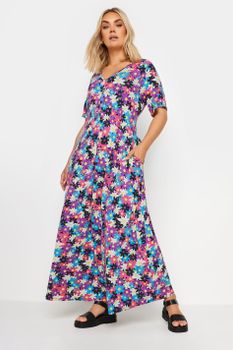 Yours Vestido Largo Con Bolsillos De Flores Negras Y Rosas, Mujer Curvy Y Tallas Grandes, Yours