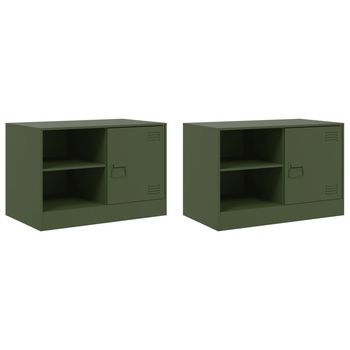 2 Uds Muebles Tv | Mueble De Salón | Armario Tv Acero Verde Oliva 67x39x44 Cm