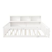 cama de madera 140x200cm con cabecero con almacenaje y somier blanco