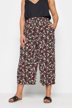 Yours Pantalón Capri Negro De Florecitas Pernera Ancha, Mujer Curvy Y Tallas Grandes, Yours
