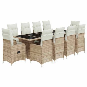 Set De Mesa Y Sillas De Jardín 11 Pzas Y Cojines Ratán Pe Beige Vidaxl