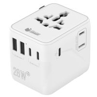 pccom essential adaptador de viaje universal 28w 3x usb-c 2x usb-a blanco