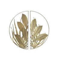 decoracion pared set 2 metal 80x2x80 hojas dorado