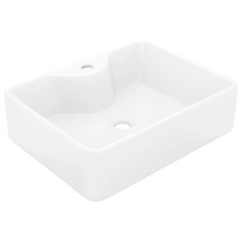 Lavabo De Cerámica Cuadrado Orificio De Grifo Y Desagüe Blanco Vidaxl
