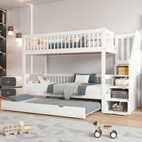 literas 2 x 90 x 200 cm  cama nido 90 x 190 cm - 3 cajones y escalera - pino  mdf - color blanco colchones no incluidos