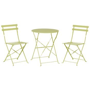 Conjunto De Balcón De Metal Verde Lima Mesa Redonda Sillas De Acero Exterior Fiori