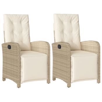 Pack 2 Uds Sillones Reclinables Jardín | Silla De Jardín | Silla De Exterior Con Reposapiés Ratán Pe Beige
