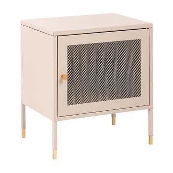 Mesita De Noche Moderna Industrial Puerta De Malla Acero Dormitorio Beige Ossett
