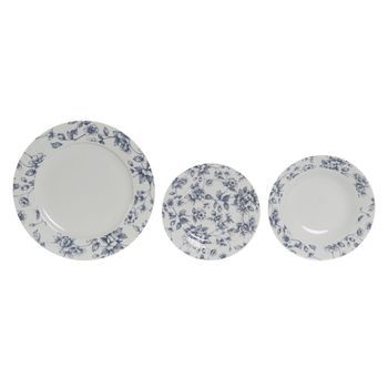 Vajilla Set 18 Porcelana 27x27x2 Floral Azul