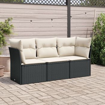 Conjunto De Sofás De Jardín Con Cojines 3 Uds | Mueble Jardin Mesa Y Sillas Ratán Sintético Negro Cfw208535