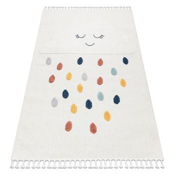 Alfombra Yoyo Gd63 Blanco / Azul Oscuro - Nube, Gotas Para Niños, Est 160x220 Cm