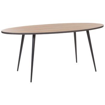 Mesa De Comedor Ovalada Tablero De Madera Oscura Patas De Metal Negro 180 X 90 Cm Retro Moderno Ottawa