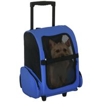 pawhut transportin 2 en 1 para mascotas mochila o carrito de viaje con 2 ruedas asa retractil de aluminio y bolsillos 42x25x55 cm azul   aosom espana