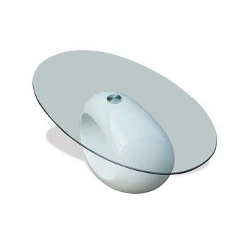 Mesa De Café | Mesa De Centro Superficie Ovalada De Vidrio Blanco Brillante