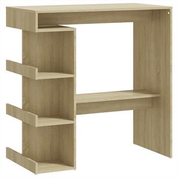 Mesa Bar | Mesa De Bistró Estante Almacenaje Contrachapada Roble 100x50x101,5 Cm