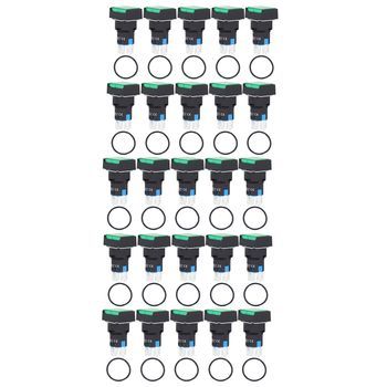 Interruptores Botón Cuadrado, 25 Pzas, Abs/latón, 16mm, 24v, Verde
