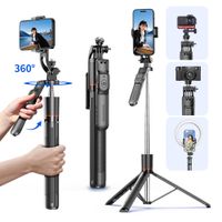 tripodepalo selfie f16 con poste de 8 secciones de 1708 mm de largo control remoto bluetooth 360    rotacion interfaz 14 para camara de telefono vlog