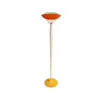 lampara de pie columna madera metal amarillo pantalla orange