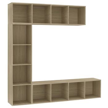 3 Uds Mueble Tv | Mueble De Salón | Armario Tv Y Librería Roble Sonoma 180x30x180 Cm