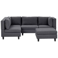 sofa modular esquinero moderno 4 plazas tapizado tela patas negras respaldo acolchado derecho con otomana gris oscuro unstad