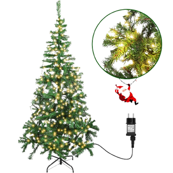 Aigostar 180 CM Árbol de Navidad Artificial,con Cadena de luces LED de 18 M, 300 LED Blanco cálido, 8 Modos de Iluminación,450 Ramas,Color Verde,Incluye Soporte de Meta