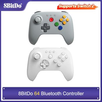 Controlador Bluetooth 8BitDo 64 con Joysticks de Efecto Hall para 3D Analógico, Nintendo Switch, Switch 2, Windows y Android, PC
